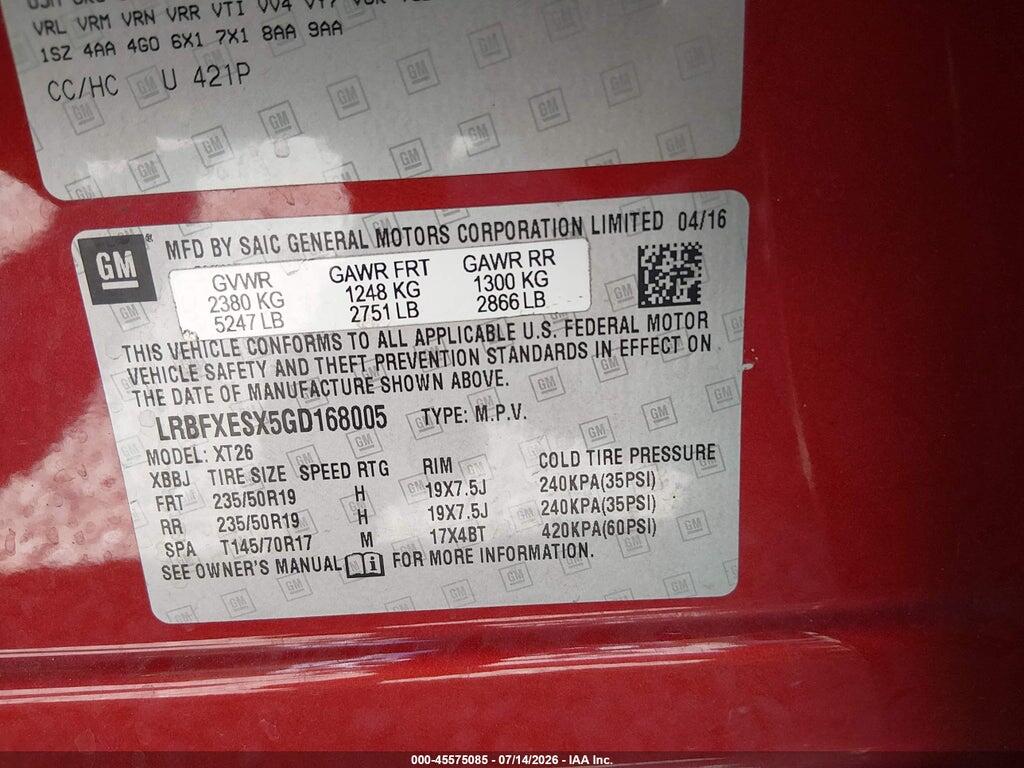 LRBFXESX5GD168005 2016 BUICK ENVISION photo no. 9