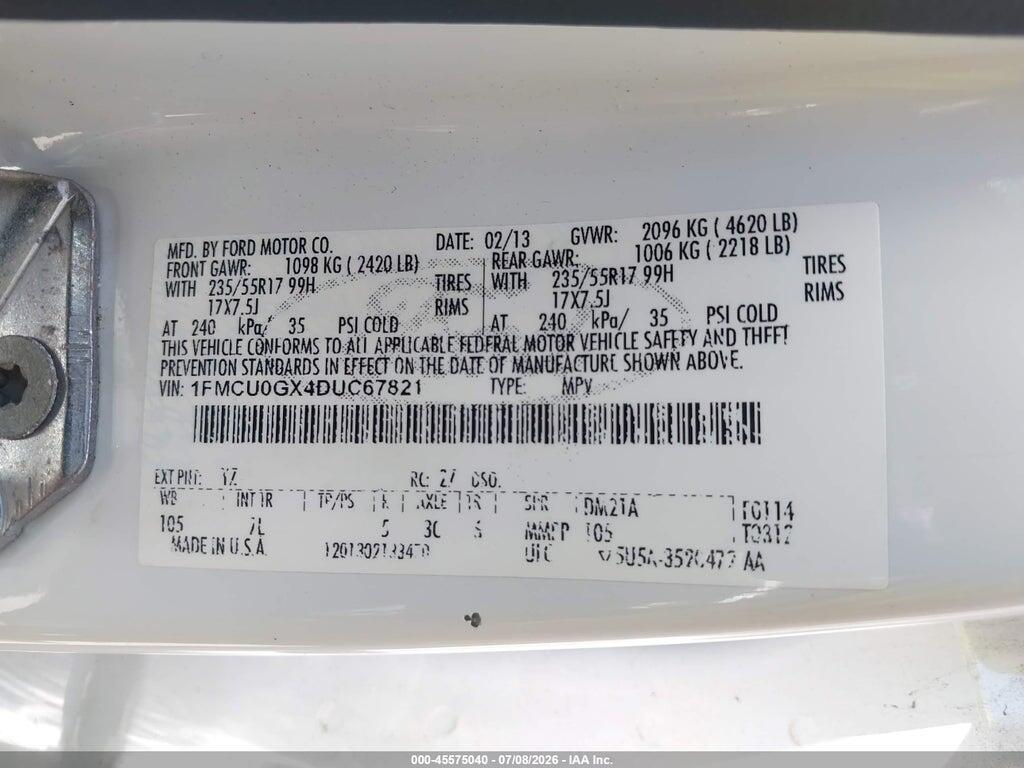1FMCU0GX4DUC67821 2013 FORD ESCAPE photo no. 9