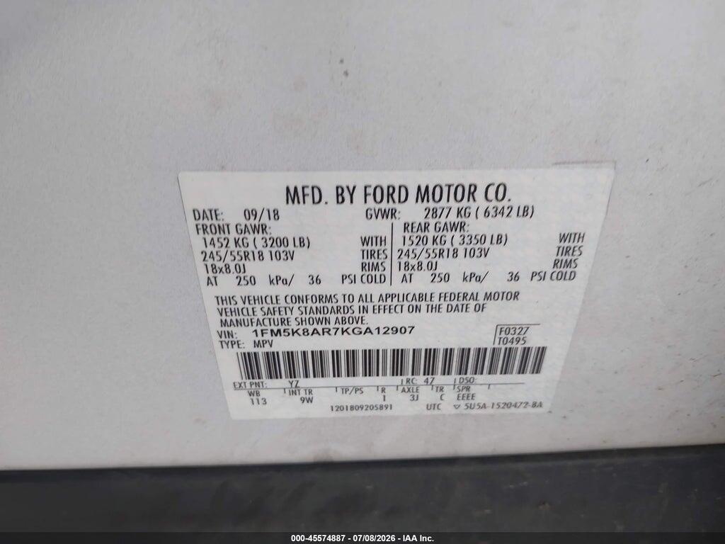 1FM5K8AR7KGA12907 2019 FORD POLICE INTERCEPTOR UTILITY photo no. 9