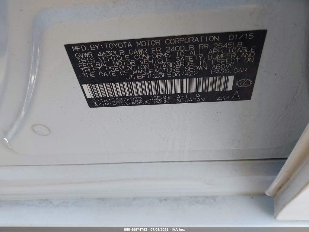 JTHBF1D23F5067422 2015 LEXUS IS 250 photo no. 9