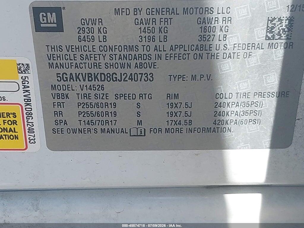 5GAKVBKD8GJ240733 2016 BUICK ENCLAVE photo no. 9