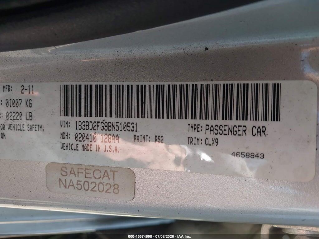 1B3BD2FG9BN510531 2011 DODGE AVENGER photo no. 9