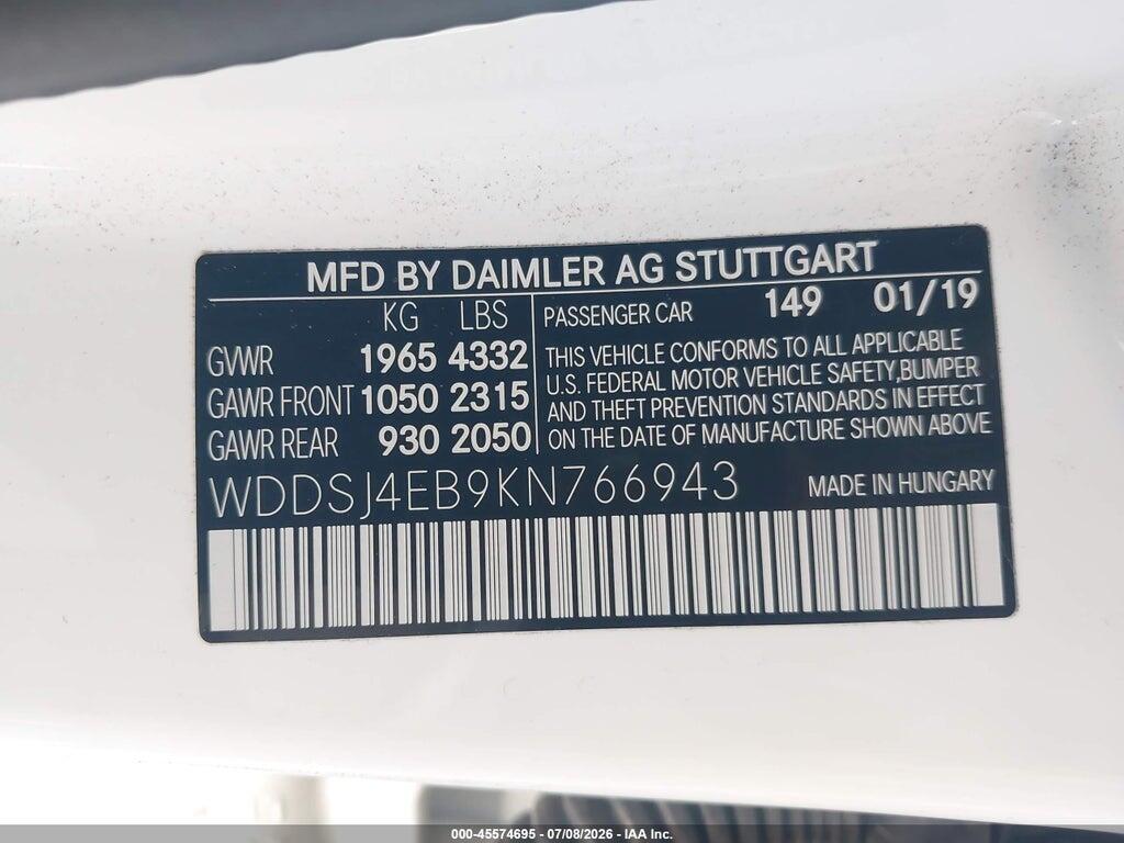 WDDSJ4EB9KN766943 2019 MERCEDES-BENZ CLA 250 photo no. 9