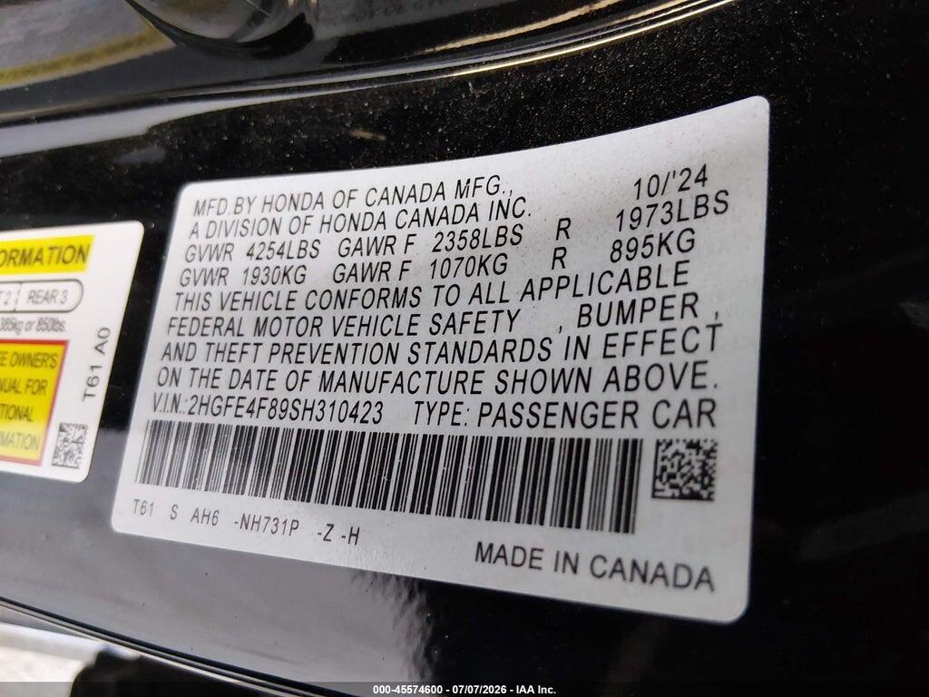2HGFE4F89SH310423 2025 HONDA CIVIC HYBRID photo no. 9