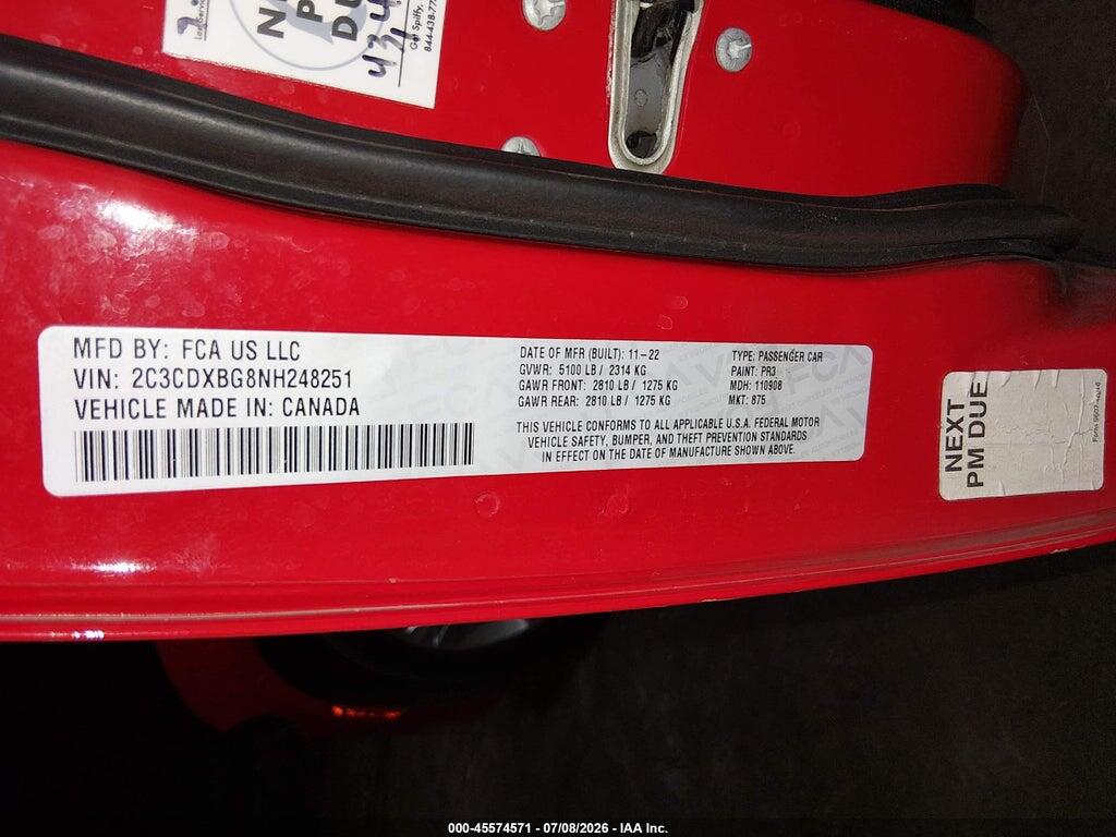 2C3CDXBG8NH248251 2022 DODGE CHARGER photo no. 9