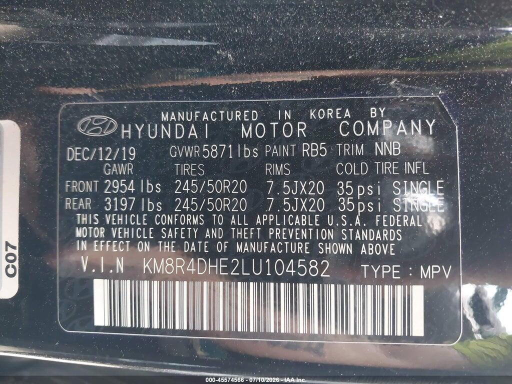 KM8R4DHE2LU104582 2020 HYUNDAI PALISADE photo no. 9