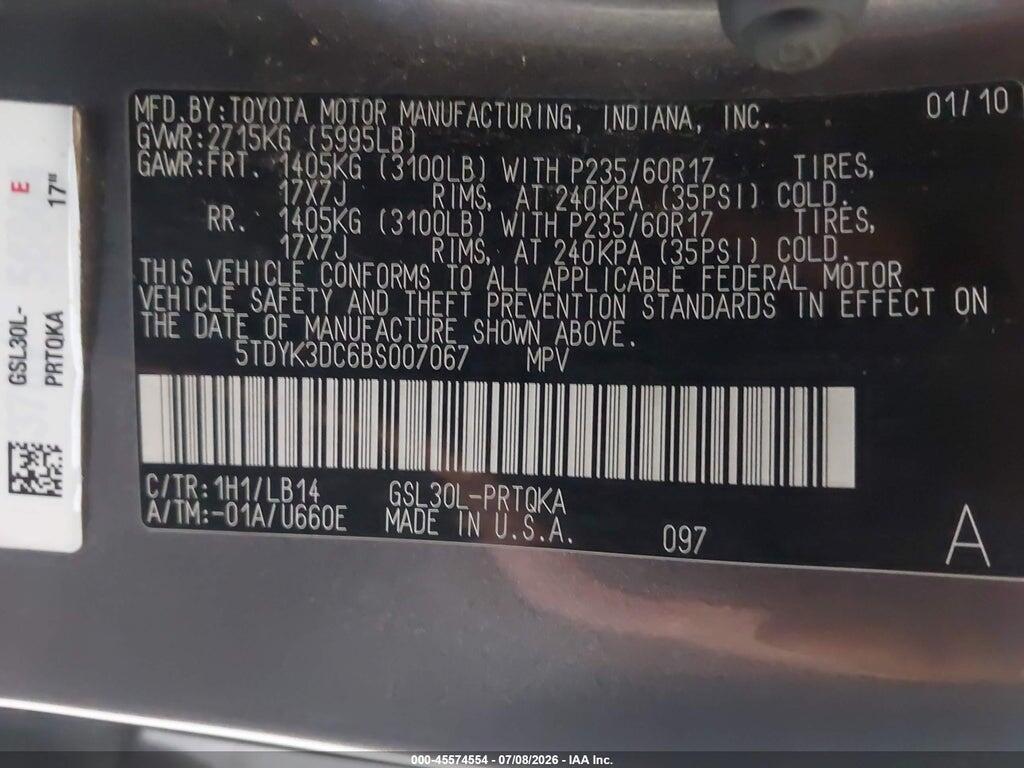 5TDYK3DC6BS007067 2011 TOYOTA SIENNA photo no. 9
