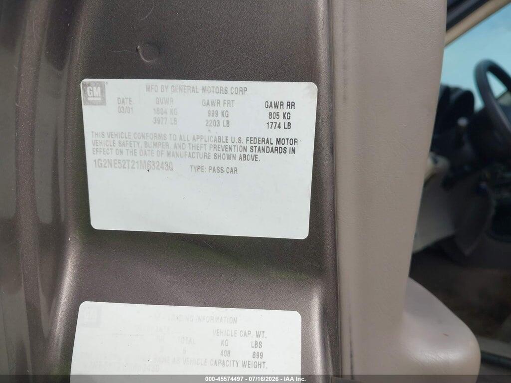 1G2NE52T21M632430 2001 PONTIAC GRAND AM photo no. 9