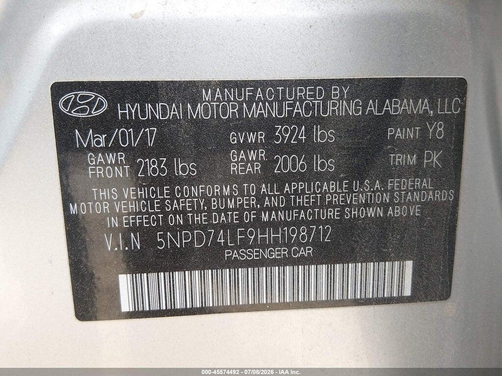 5NPD74LF9HH198712 2017 HYUNDAI ELANTRA photo no. 9
