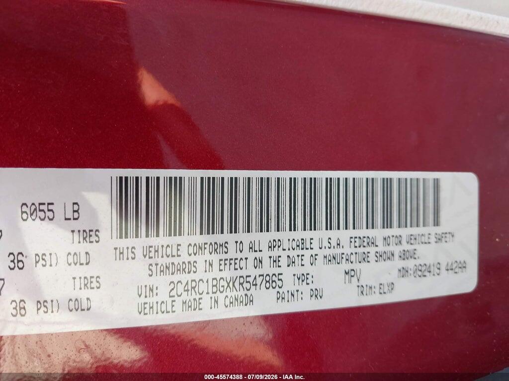 2C4RC1BGXKR547865 2019 CHRYSLER PACIFICA photo no. 9