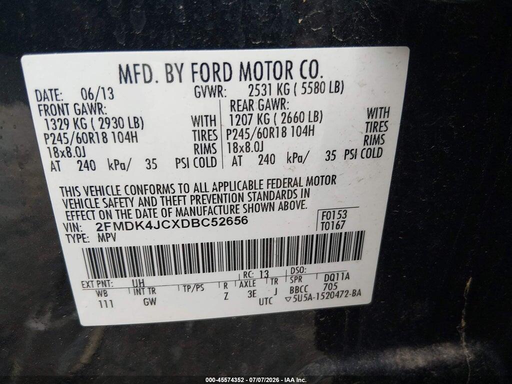 2FMDK4JCXDBC52656 2013 FORD EDGE photo no. 9