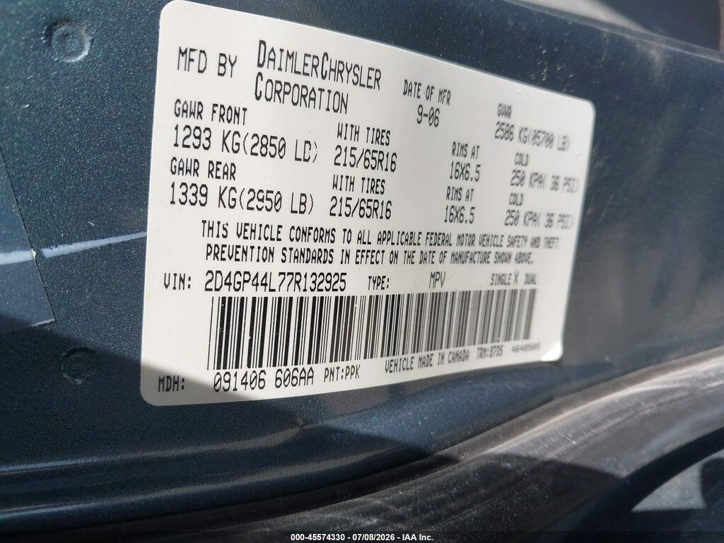 2D4GP44L77R132925 2007 DODGE GRAND CARAVAN photo no. 9