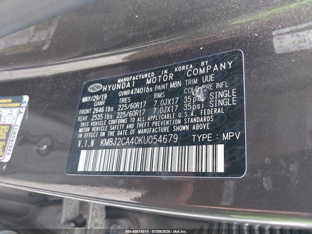 KM8J2CA40KU054679 2019 HYUNDAI TUCSON photo no. 9