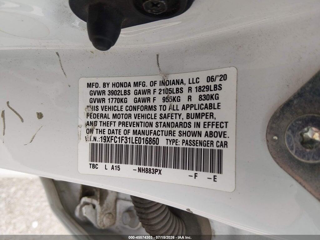 19XFC1F31LE016860 2020 HONDA CIVIC photo no. 8