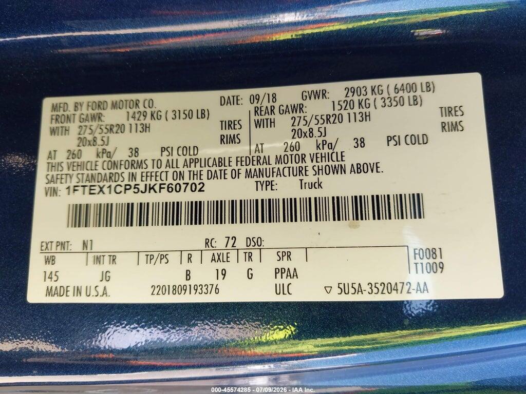 1FTEX1CP5JKF60702 2018 FORD F-150 photo no. 9