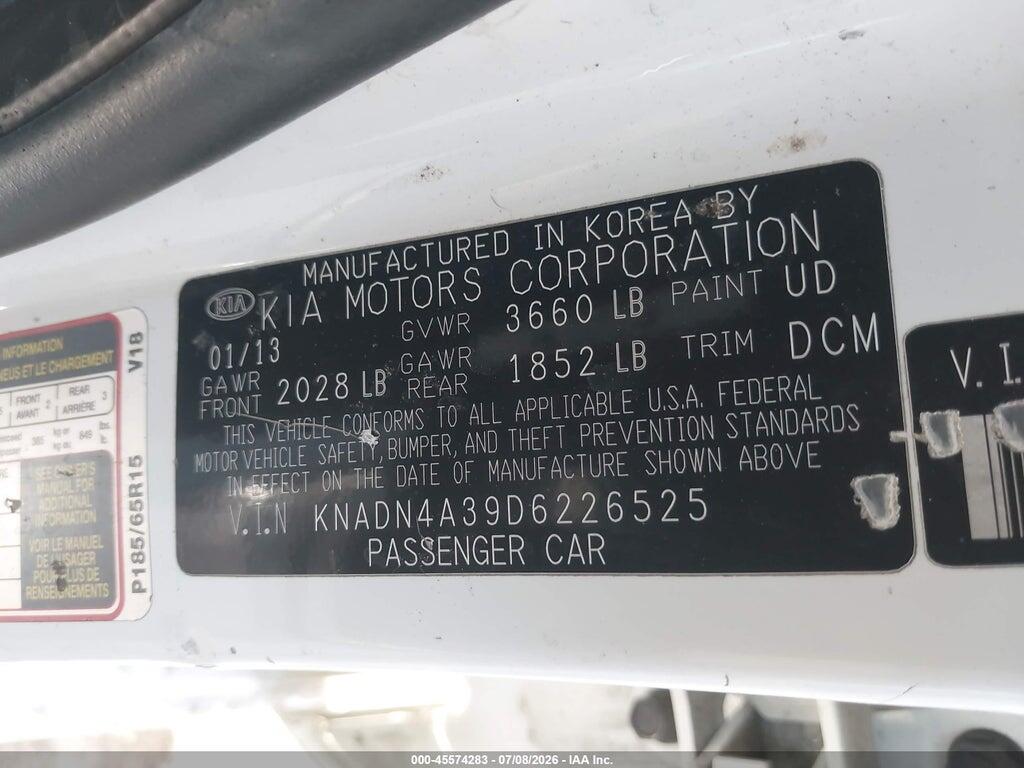 KNADN4A39D6226525 2013 KIA RIO photo no. 9