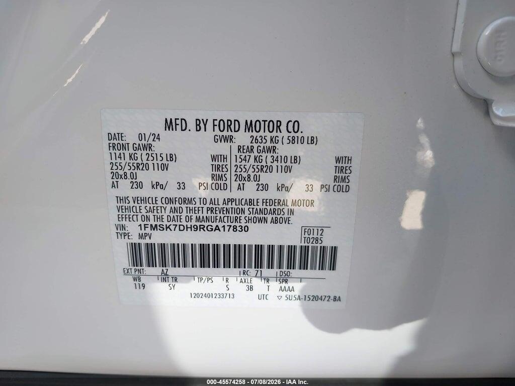 1FMSK7DH9RGA17830 2024 FORD EXPLORER photo no. 9