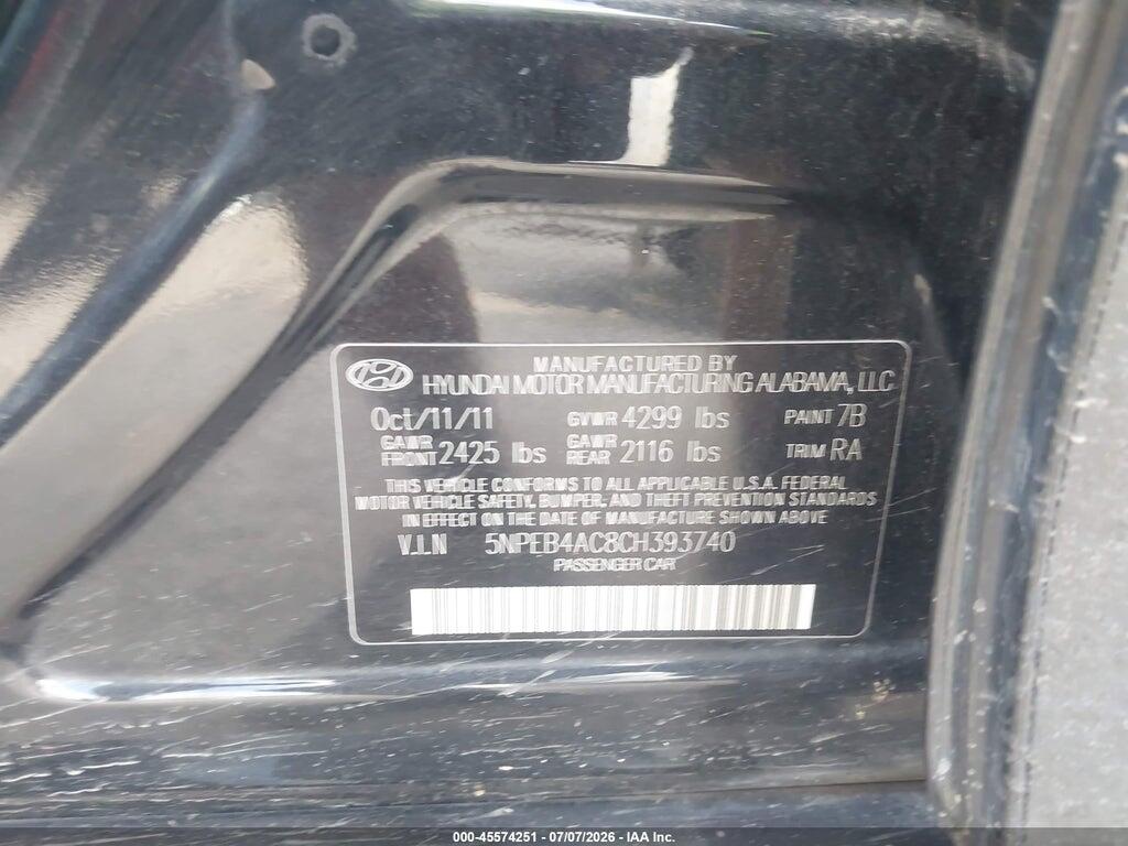 5NPEB4AC8CH393740 2012 HYUNDAI SONATA photo no. 9