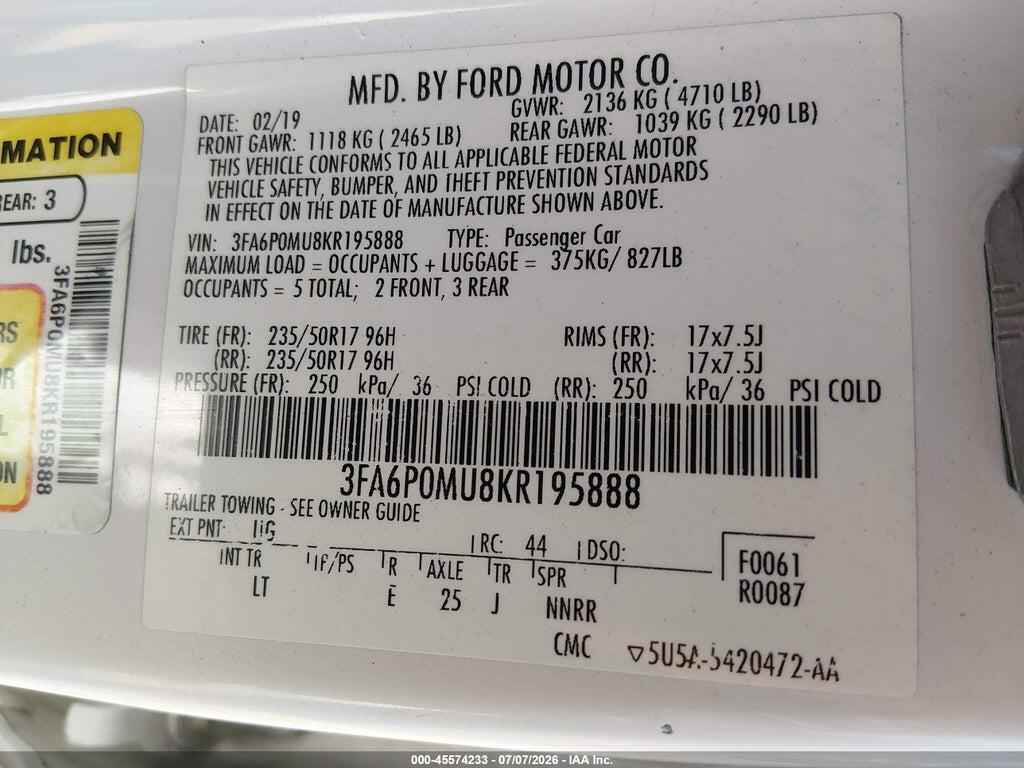 3FA6P0MU8KR195888 2019 FORD FUSION HYBRID photo no. 9