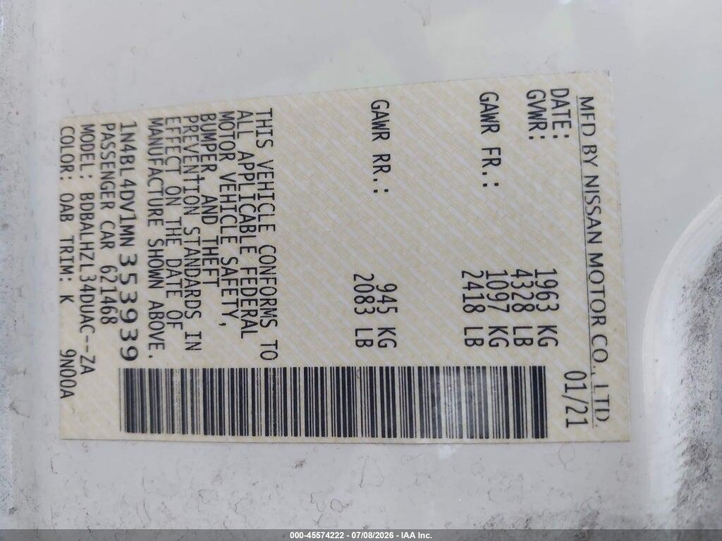 1N4BL4DV1MN353939 2021 NISSAN ALTIMA photo no. 9