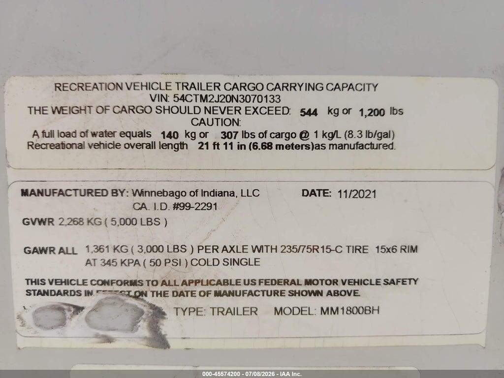 54CTM2J20N3070133 2022 WINNEBAGO MICRO MINN photo no. 9
