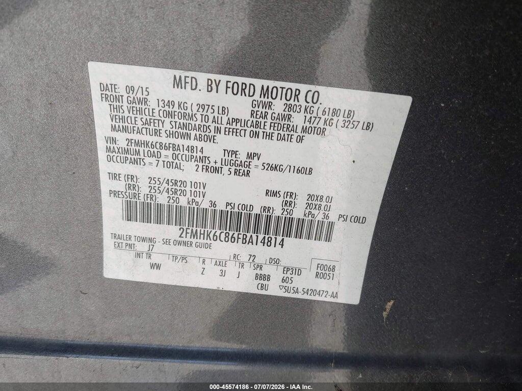 2FMHK6C86FBA14814 2015 FORD FLEX photo no. 9