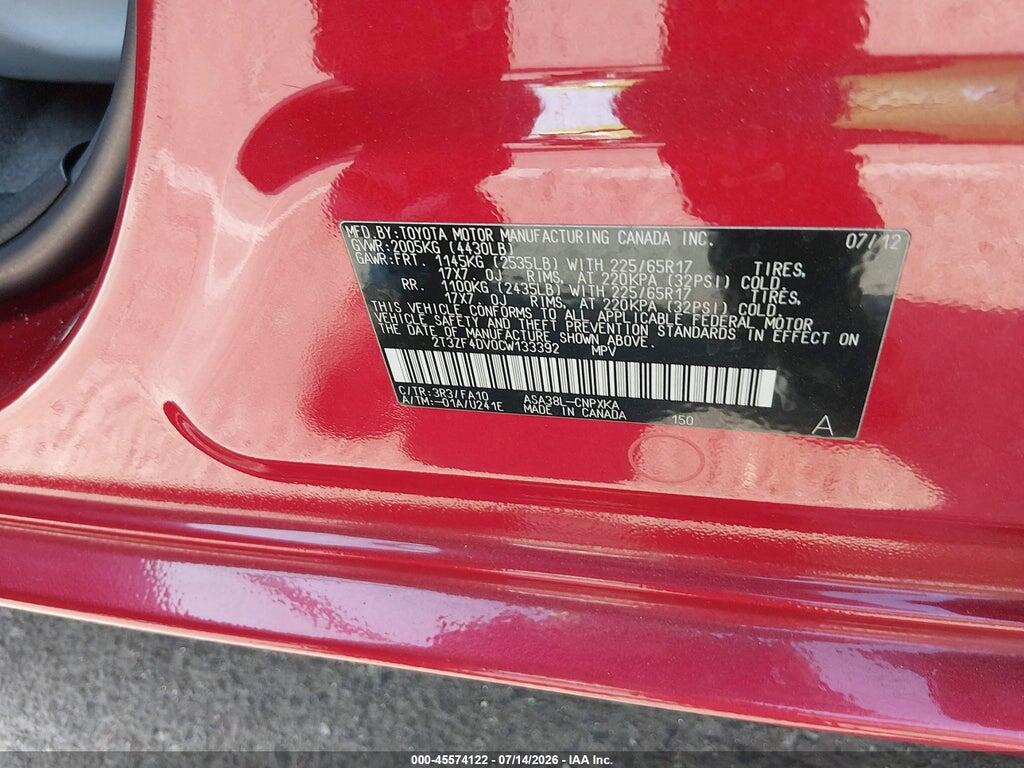 2T3ZF4DV0CW133392 2012 TOYOTA RAV4 photo no. 9