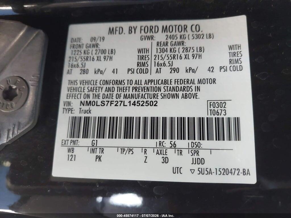 NM0LS7F27L1452502 2020 FORD TRANSIT CONNECT photo no. 9