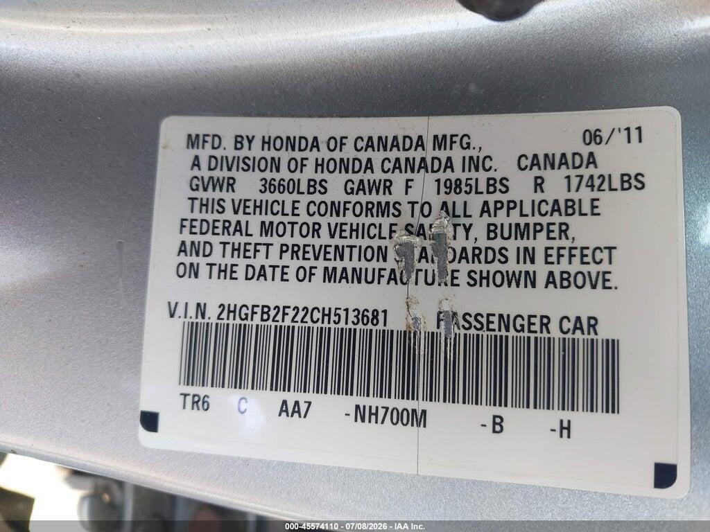 2HGFB2F22CH513681 2012 HONDA CIVIC photo no. 9