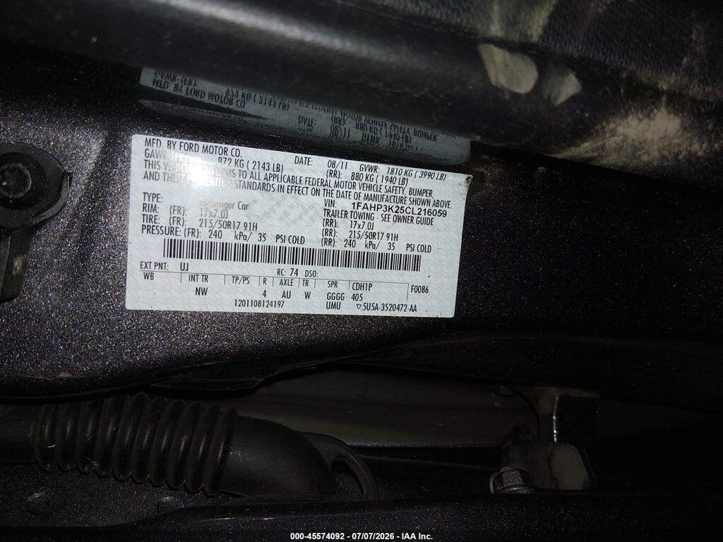 1FAHP3K25CL216059 2012 FORD FOCUS photo no. 9