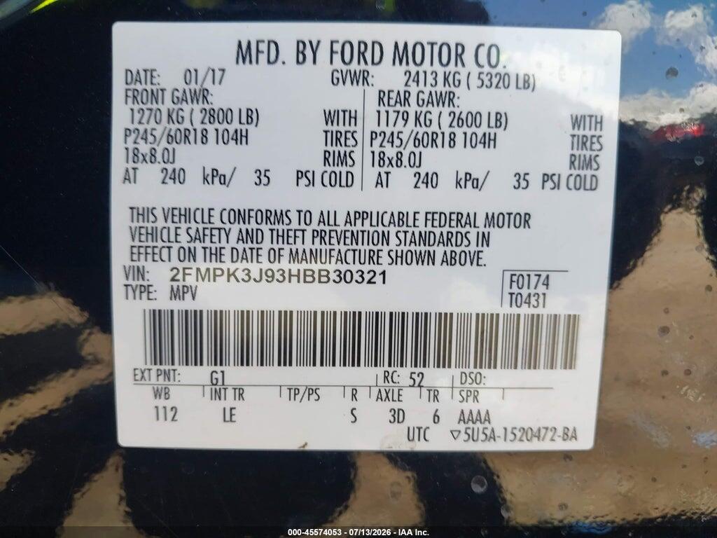 2FMPK3J93HBB30321 2017 FORD EDGE photo no. 9