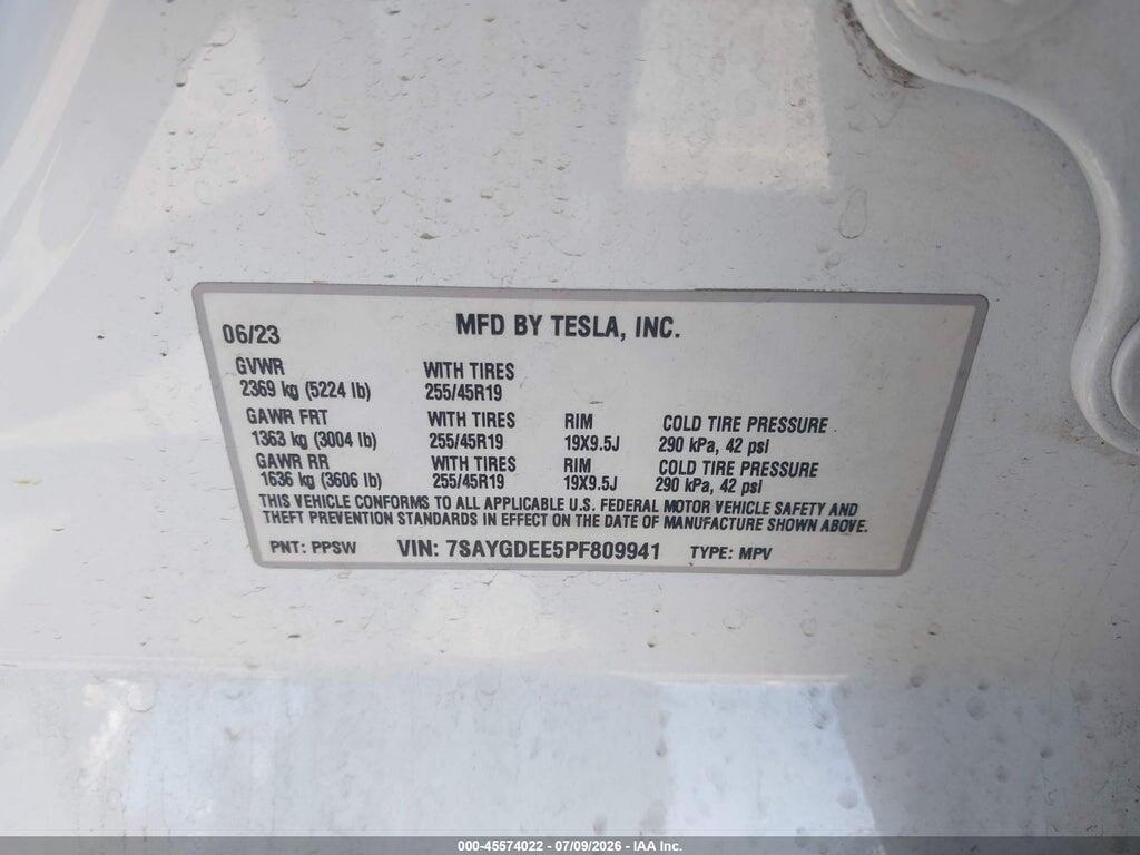 7SAYGDEE5PF809941 2023 TESLA MODEL Y photo no. 9