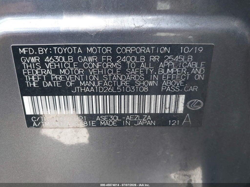 JTHAA1D26L5103108 2020 LEXUS IS 300 photo no. 9