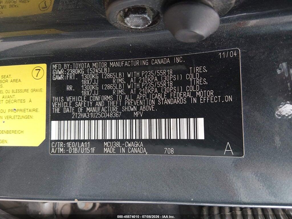 2T2HA31U25C048367 2005 LEXUS RX 330 photo no. 9