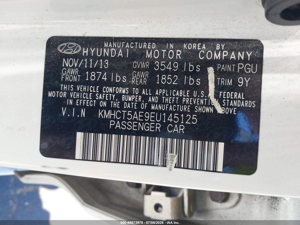 KMHCT5AE9EU145125 2014 HYUNDAI ACCENT photo no. 9