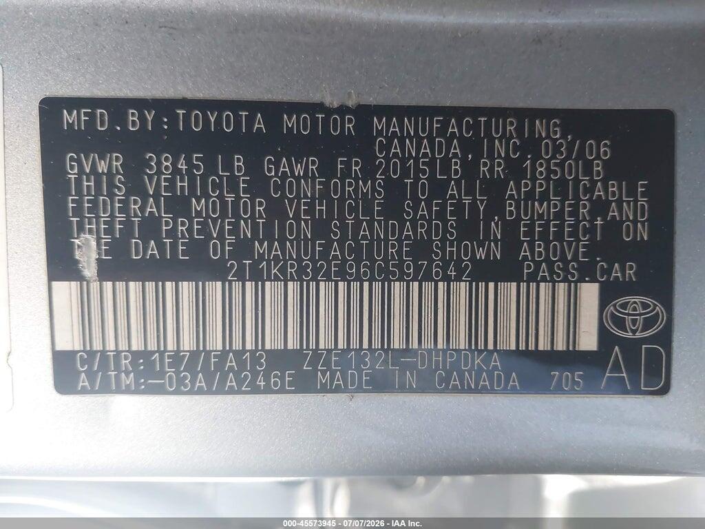 2T1KR32E96C597642 2006 TOYOTA MATRIX photo no. 9