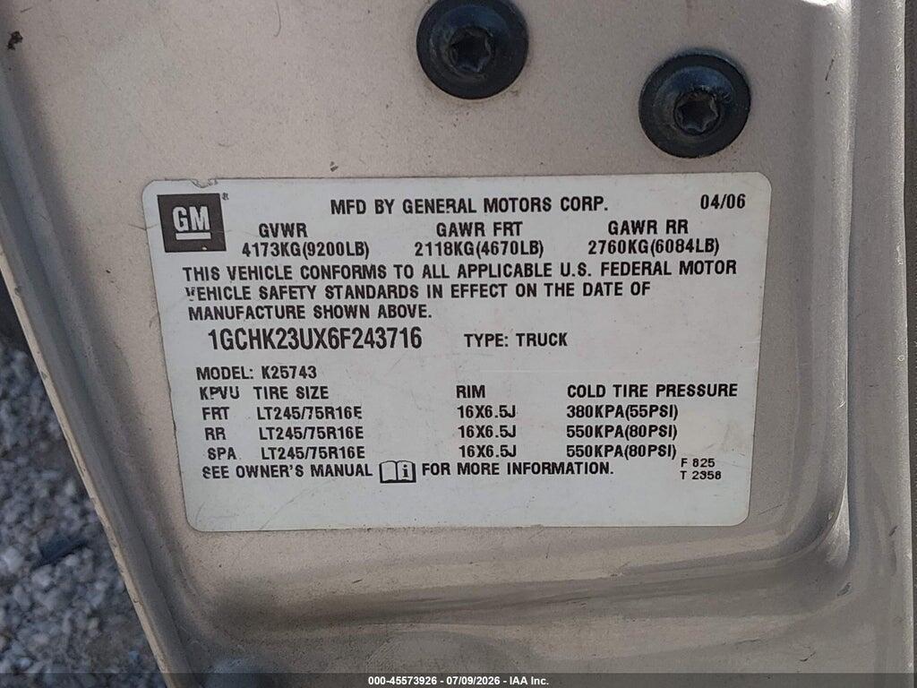 1GCHK23UX6F243716 2006 CHEVROLET SILVERADO 2500HD photo no. 9