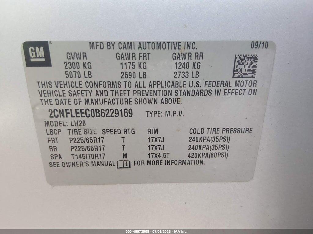 2CNFLEEC0B6229169 2011 CHEVROLET EQUINOX photo no. 9