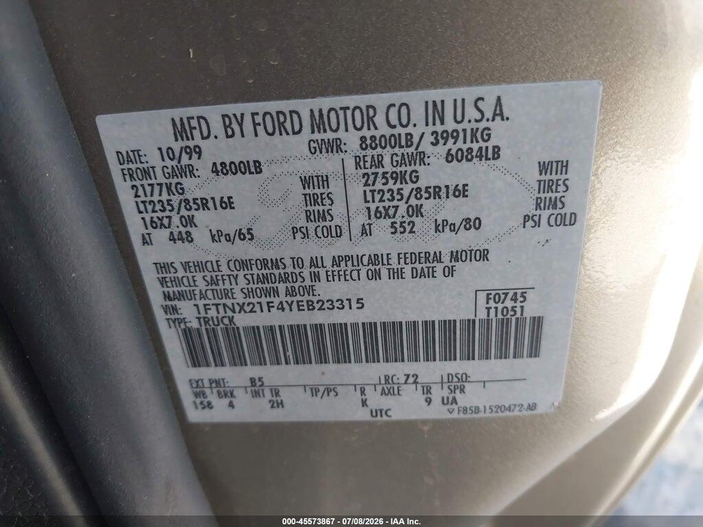 1FTNX21F4YEB23315 2000 FORD F-250 photo no. 9