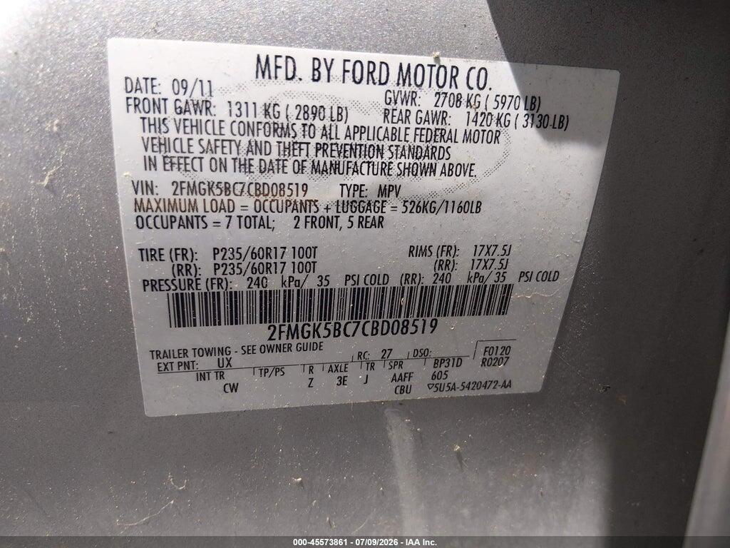 2FMGK5BC7CBD08519 2012 FORD FLEX photo no. 9