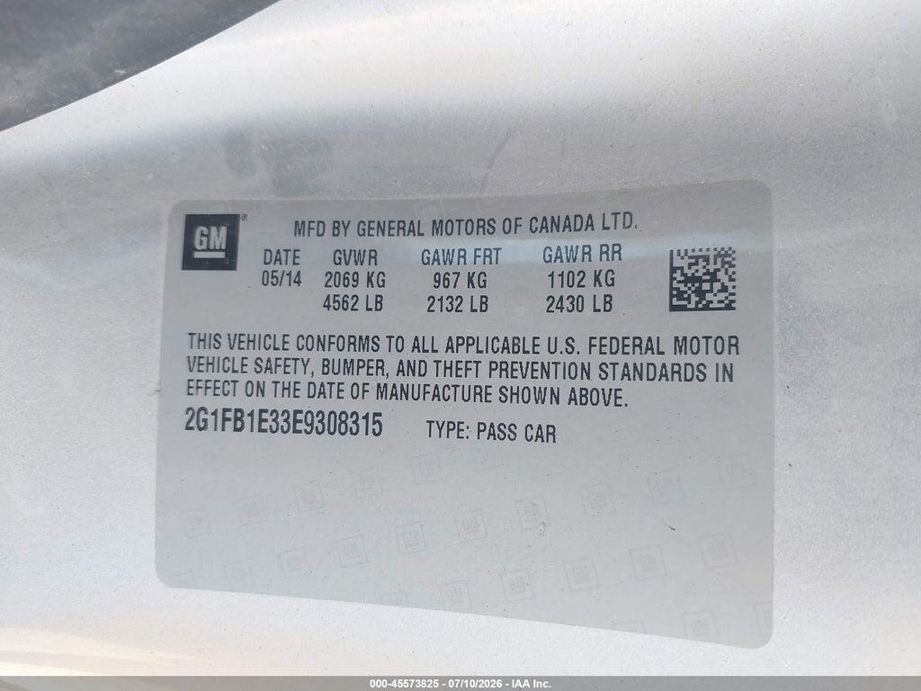 2G1FB1E33E9308315 2014 CHEVROLET CAMARO photo no. 9