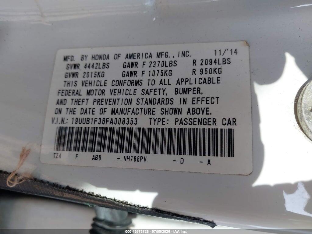 19UUB1F36FA008353 2015 ACURA TLX photo no. 9