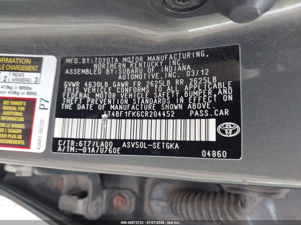 4T4BF1FK6CR204452 2012 TOYOTA CAMRY photo no. 9