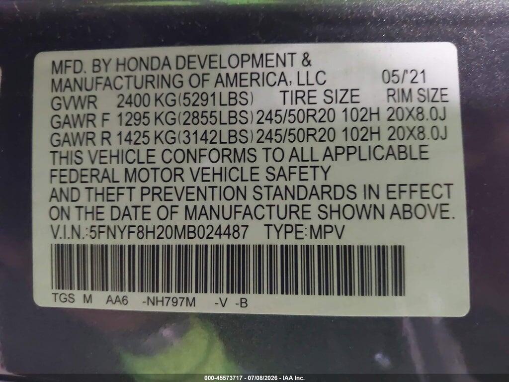 5FNYF8H20MB024487 2021 HONDA PASSPORT photo no. 9