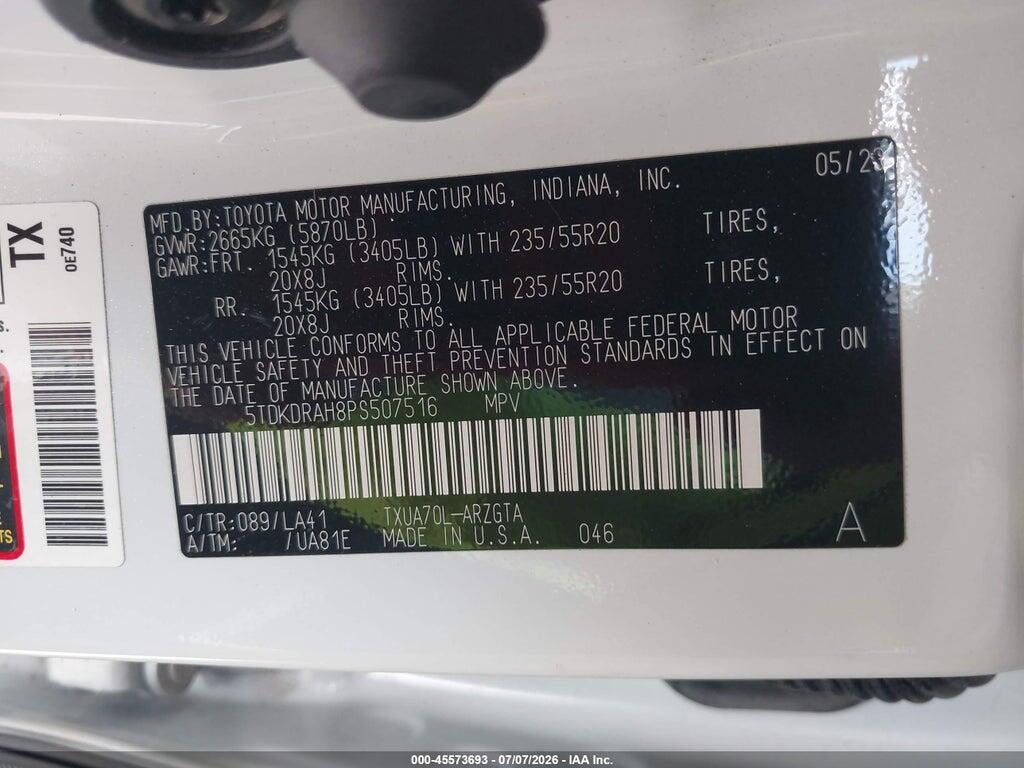 5TDKDRAH8PS507516 2023 TOYOTA HIGHLANDER photo no. 9