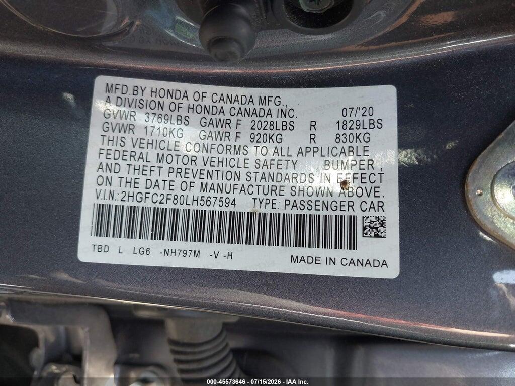 2HGFC2F80LH567594 2020 HONDA CIVIC photo no. 9