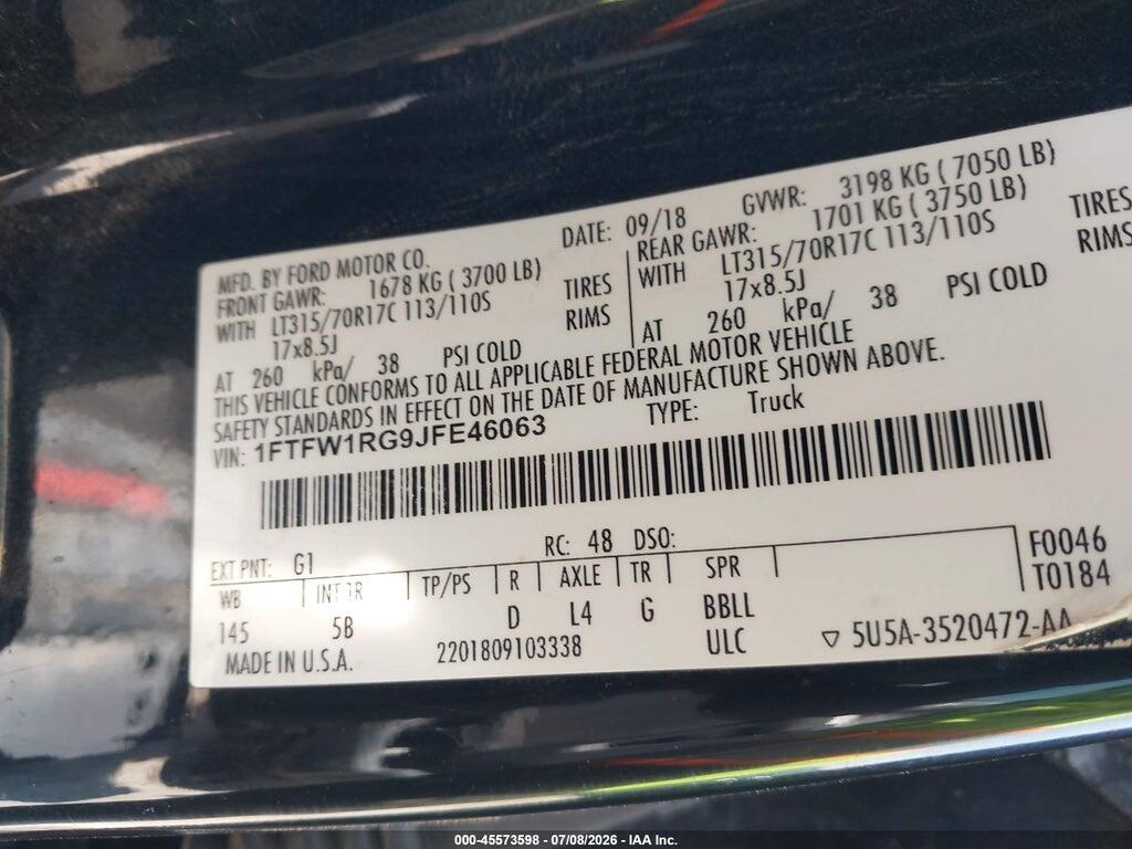 1FTFW1RG9JFE46063 2018 FORD F-150 photo no. 9