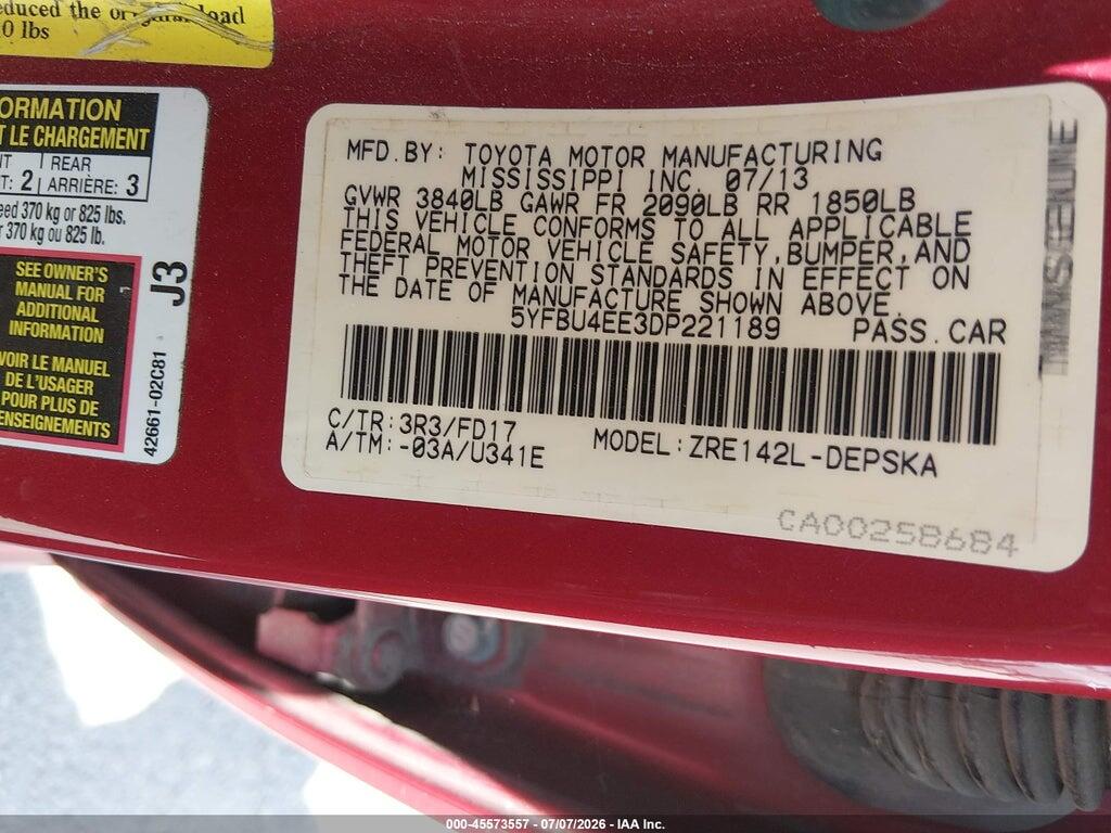 5YFBU4EE3DP221189 2013 TOYOTA COROLLA photo no. 9