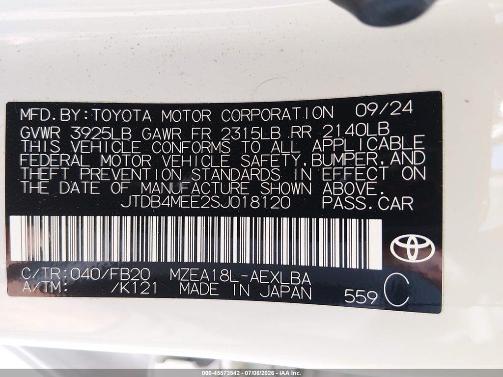 JTDB4MEE2SJ018120 2025 TOYOTA COROLLA photo no. 9