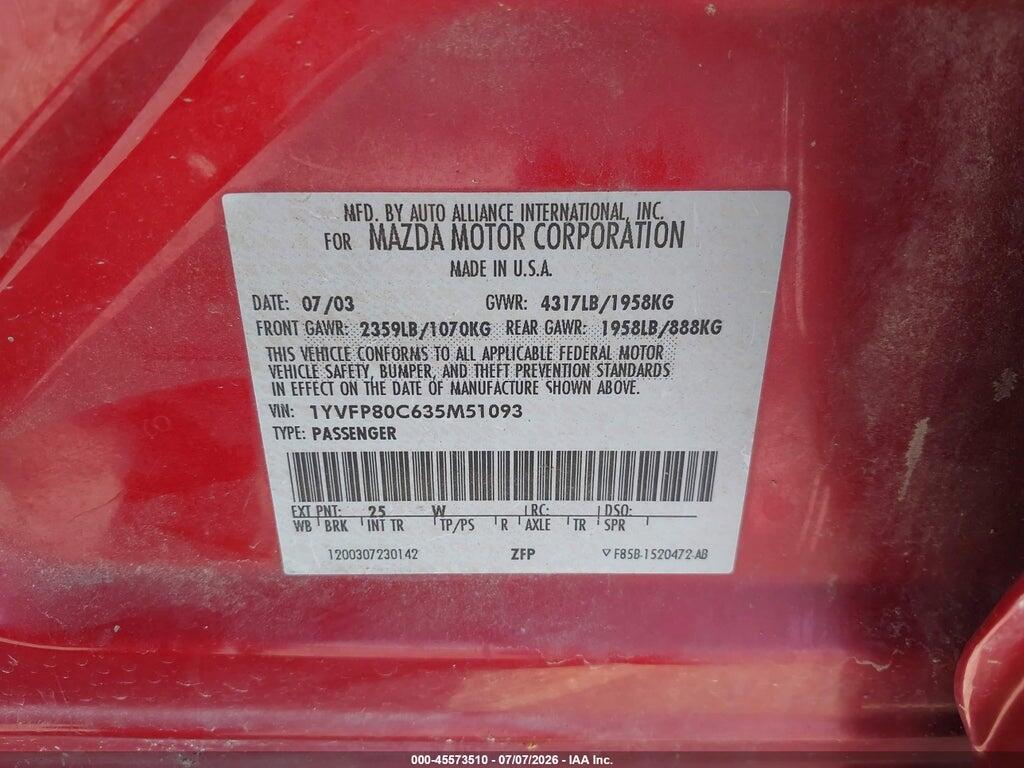 1YVFP80C635M51093 2003 MAZDA MAZDA6 photo no. 9